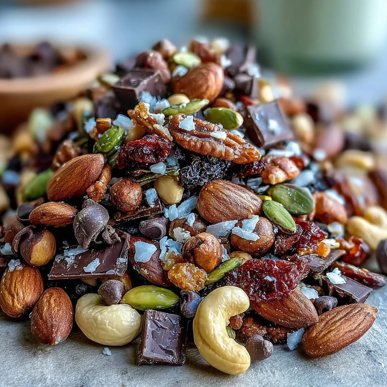 Energy-packed Homemade Trail Mix with Dark Chocolate combines roasted nuts, chewy apricots, and rich cocoa chunks for a satisfying treat.