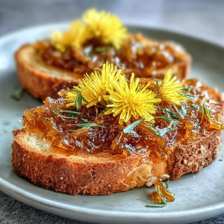 Bright yellow dandelion jelly in a jar, ideal for adding a floral twist to desserts or breakfast.