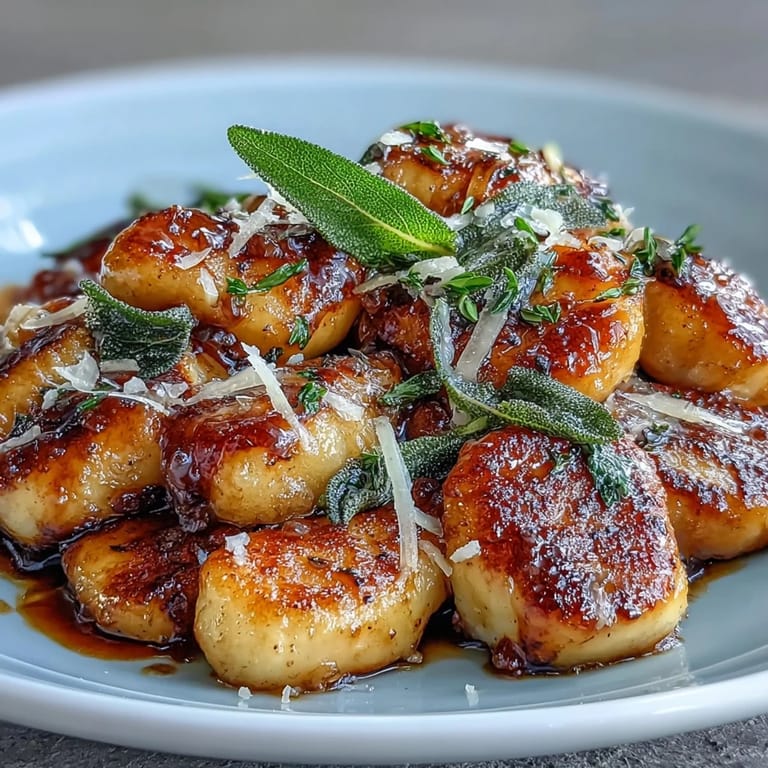 Pillowy gnocchi swimming in a rich brown butter sage sauce, topped with Parmesan and lemon zest for an elegant dinner.  