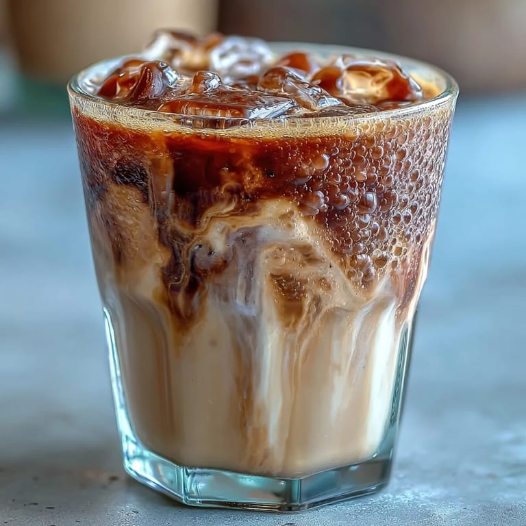 Refreshing Brown Sugar Oat Milk Shaken Espresso, showing a swirl of creamy oat milk.