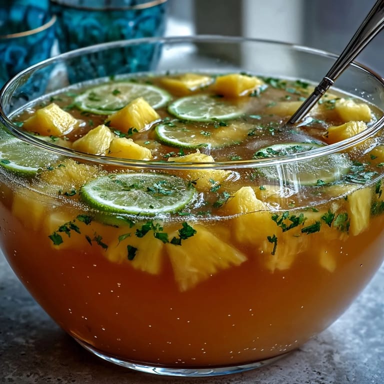 Fruity Grad Party Punch, a sparkling, refreshing beverage with tropical fruit.