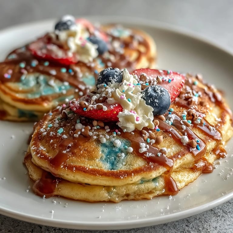 Creative Easter egg pancakes in pastel colors, decorated with berries and chocolate chips for a playful brunch centerpiece.
