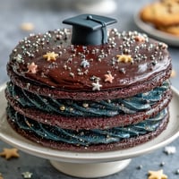 Galaxy Graduation Cake with Edible Stars: a celestial dessert featuring marbled buttercream and shimmering star sprinkles, perfect for celebrating special milestones.