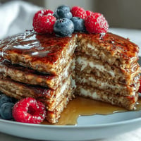 Golden brown High Fiber Protein Pancakes stacked, ready for syrup.